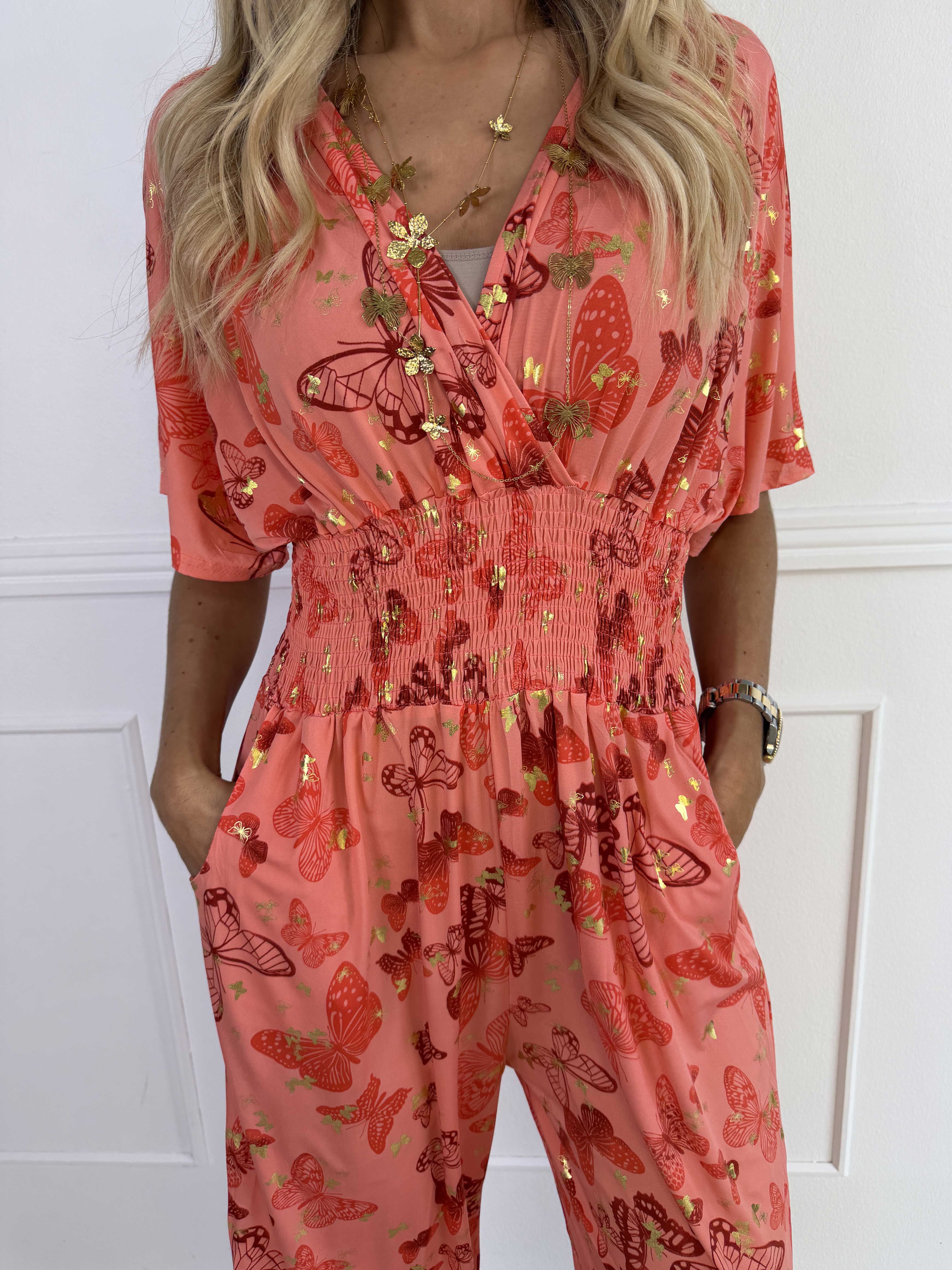 Pams Butterfly Jumpsuit - Elastisk buksedragt i sommerfugleprint